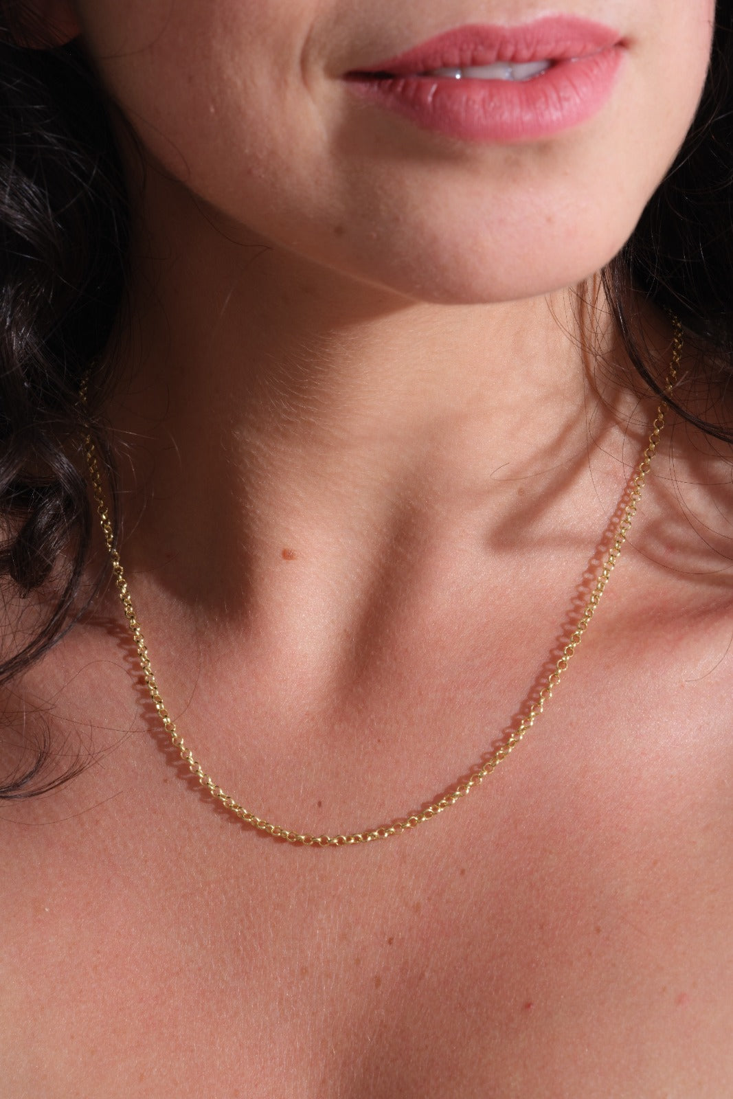 Chaine maille ronde en Laiton doré à l'or fin 18K, Longueur 45cm